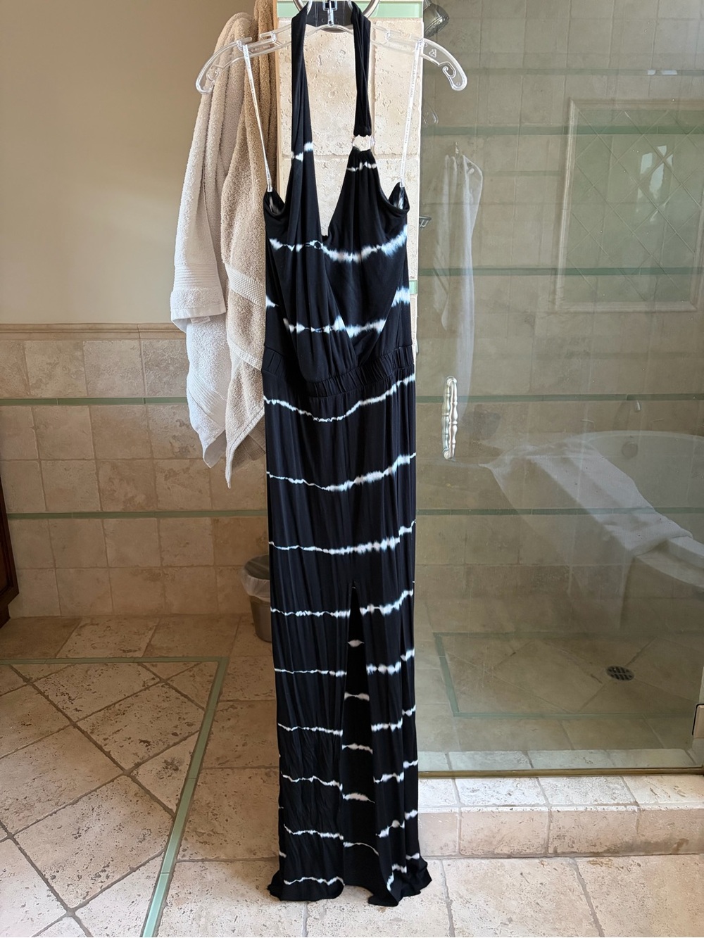 Young fabulous and broke blue & White Tie-Dye Halter Maxi Dress